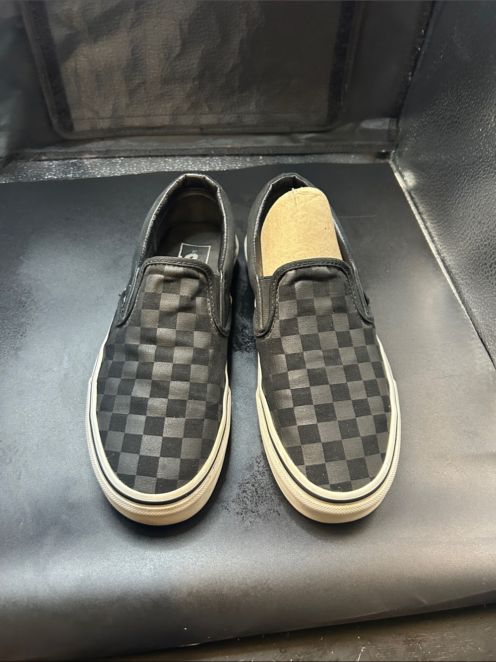 Vans Black and Dark Gray Checkerboard Slip-On Loafers